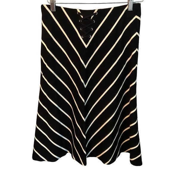 White House and Black Market Lined Midi Skirt 6 Chevron Striped A-Line Lace-up - Picture 4 of 7